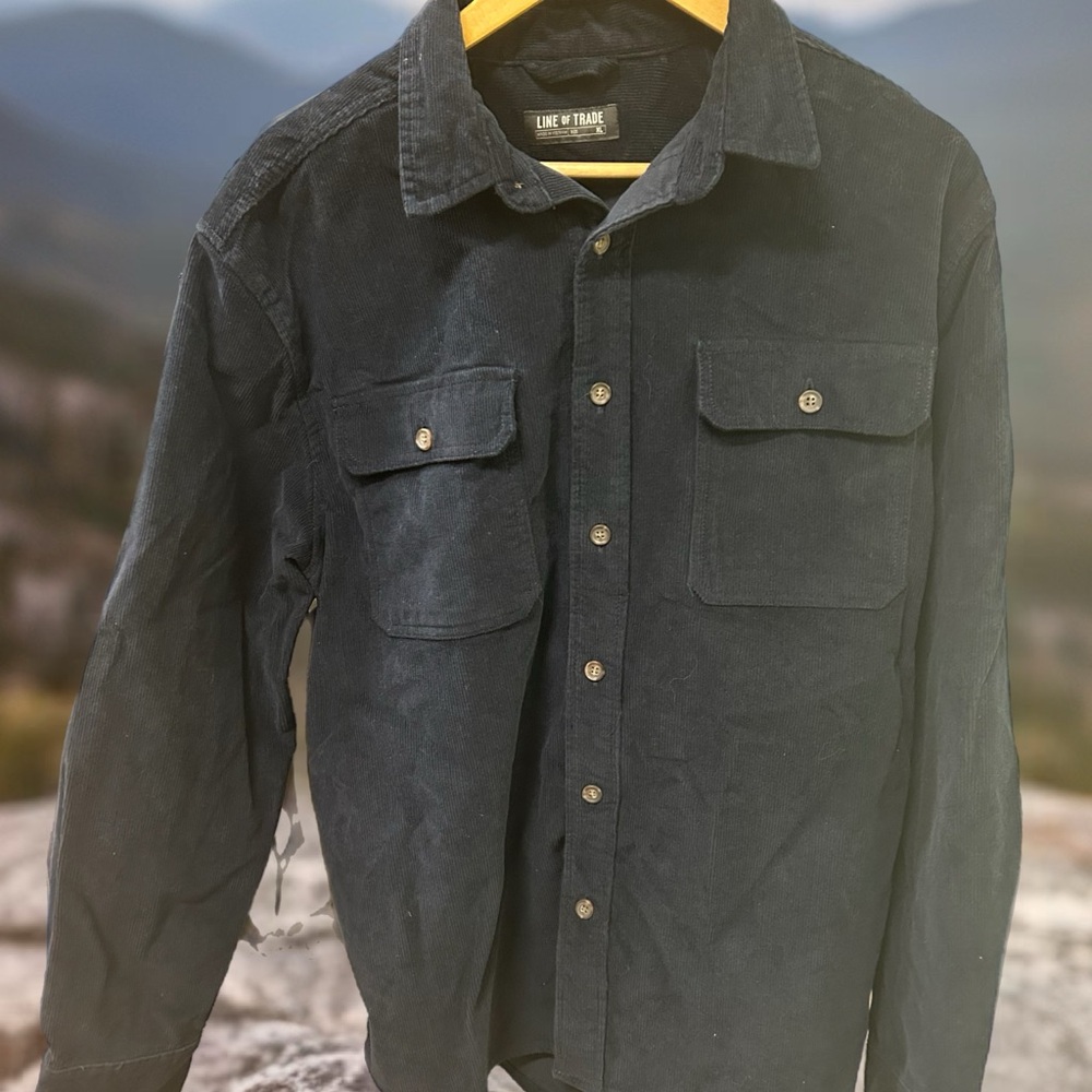 Line of Trade Men's Navy Blue Corduroy Button Collar Shirt